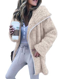 Damen Plus Size Teddybär Flauschiger Mantel Winter Warme Fleecejacke Outwear,Farbe: Aprikose,Größe:2XL