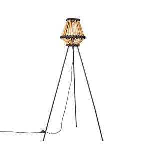 QAZQA - Orientalisch Orientalische Stativ-Stehlampe Bambus mit Schwarz - Evalin I Wohnzimmer I Schlafzimmer - Bamboo Rund - LED geeignet E27