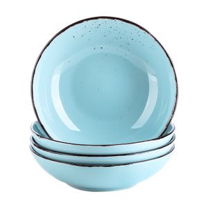 vancasso Serie Navia Oceano kameninový polévkový talíř, 4 kusy hlubokých talířů Ø 20,3 cm, 780 ml, sada talířů na těstoviny, salát, světle modrá, vintage design