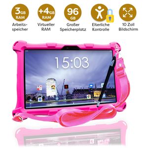 AngelTech Kindertablet XL - Android 13 - 3+4 GB RAM - 32+64 GB - Extra Groß - Elterliche Kontrolle - Fidgy Schutzhülle - 100% Kidsproof - Rosa