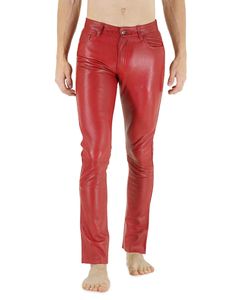 RICANO červené slim fit džínsy z jahňacej kože pánske kožené nohavice červené, W38/L36