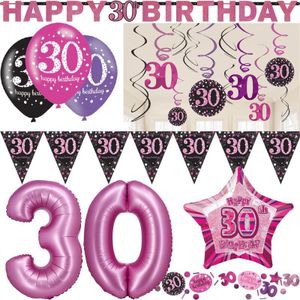Partyset 30. Geburtstag Deko Geburtstagsdeko Deko pink rosa schwarz Frau Zahl