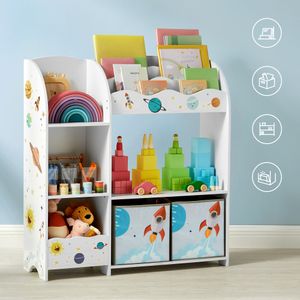 SONGMICS Kinderregal mit 2 Boxen | Spielzeug-Organizer | Bücherregal für Kinder multifunktionale Ablage weiß GKR42WT