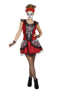 Damen Kostüm Tag der Toten Skelett Kleid Karneval Halloween Gr.L