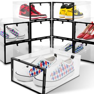 10er Transparent Schuhboxen Set Schuhkarton Faltbare Schuhbox Stapelbare Schuh-Organizer mit Deckel Aufbewahrungsbox Schuhkästen Retoo