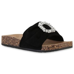 VAN HILL Damen Sandalen Pantoletten Bequeme Strass Schuhe 840261, Farbe: Schwarz, Größe: 38