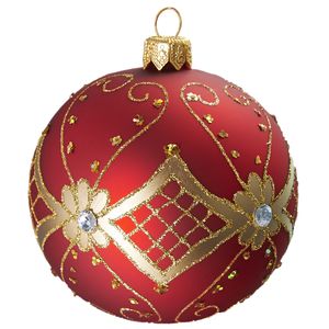 Vianočná guľa červená zlatý dekor
