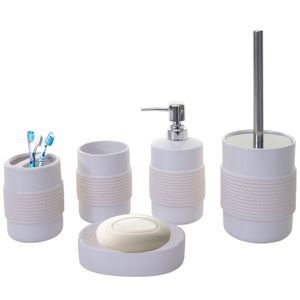 5dílný koupelnový set HWC-C73, WC set Koupelnové doplňky, keramika  bílá
