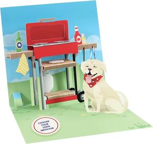 Pop Up 3D Karte Geburtstag Popshot Grußkarte Grillen Barbecue Hund 13x13cm