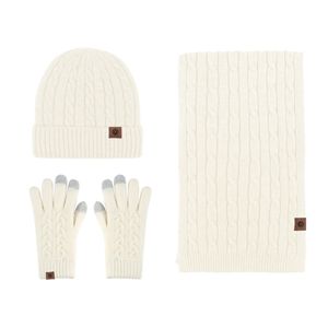 Zimní teplá pletená šála, čepice a rukavice, měkká strečová čepice, šála a rukavice pro muže a ženy, vlna bílá