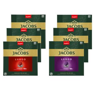JACOBS Kapseln Nespresso®* kompatibel 3x20 Lungo 6 Classico + 3x20 Lungo 8 Intenso - insgesamt 120 Getränke