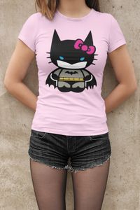 Bio Baumwolle Damen T-Shirt Hello Kitty Batman Süße Katze Cute Cat Japan Hero