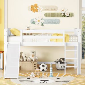 Ulife Hochbett, Kinderbett mit Rutsche, 90×200cm, Weiß