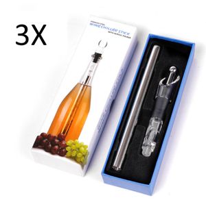 3x Weinkühlstab aus Edelstahl,Ideales Weinzubehör als Geschenk für Weinliebhaber, Stab mit Dekanter, Flaschenkühler