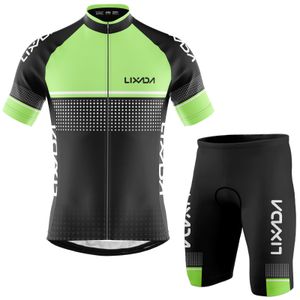 Lixada Herren Radtrikot-Set, atmungsaktiv, schnell trocknend, Kurzarm, Radtrikot und schaumgepolsterte Shorts, MTB-Radsport-Outfit-Set, L