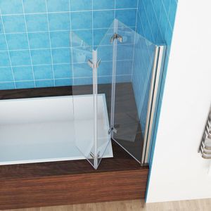 100 x 140 cm Badewannen 3-teilig Faltwand Aufsatz 180° Duschwand Duschabtrennung 6mm Nano Glas DAY-3D
