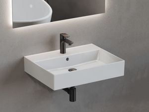 Aqua Bagno Waschbecken 60 im modernen Loft Air Design Eckig Wand-Waschbecken Möbelwaschtisch Waschtisch aus Keramik Weiß 605 x 465 x 130 mm