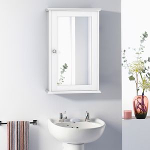 COSTWAY Spiegelschrank Badzimmer, Wandschrank mit Spiegel, Badezimmerspiegelschrank weiß, Hängeschrank Holz, Mehrzweckschrank 34x15x53cm