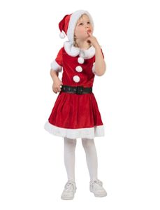Weihnachtsmädchen Kostüm "Carol" für Kinder | Weihnachtsmann Kleid und Mütze Größe: 104
