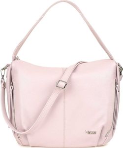 Conta Handtasche aus italienischem Glattleder, mehreren Fächern, abnehmbarem Schulterriemen, verstärktem Boden silbernen Beschlägen – Puderrosa Conta Handtasche aus italienischem Glattleder, mehreren Fächern, abnehmbarem Schulterriemen, verstärktem Boden silbernen Beschlägen – Puderrosa
