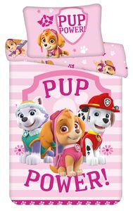Paw Patrol "Pup Power" Everest Skye Marshall Bettwäsche-Set Baby, 100 x 135 Bettdecke + 40 x 60 cm Kopfkissen, 100% Baumwolle, mit Reißverschluss