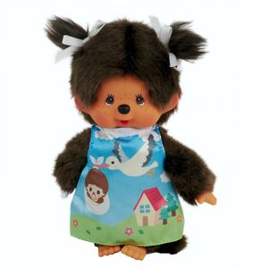 Dívka v šatech čápa | 20 cm | Monchhichi Doll | Módní šaty