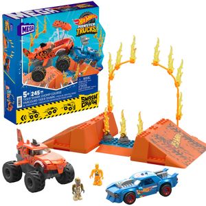 MEGA Hot Wheels Monster Trucks Tiger Shark Feuer-Rampe, inkl. 2 Autos & Zubehör