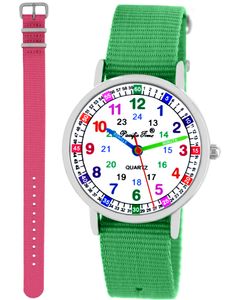 Kinder Armbanduhr Mädchen Jungen Lernuhr Kinderuhr 2 Armband grün + rosa
