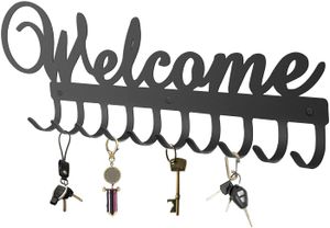 Schlüsselbrett Welcome Wand-Organizer (10-Haken) Dekorativer Schlüssel-Board Hakenleiste Schlüsselleiste Vintage Decor Haus-tür Küche Fahrzeug-schlüssel Aufhänger