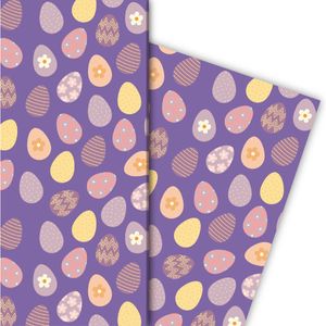Kunterbuntes Oster Geschenkpapier mit Ostereiern auf lila - G5134, 32 x 48cm