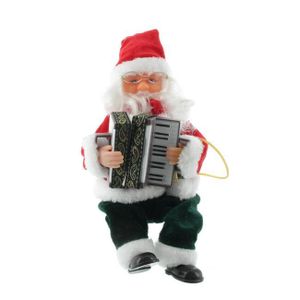 Mel-O-Design Weihnachtsdekoration Weihnachtsmann mit Akkordeon Ziehharmonika Figur sitzend Rot 11cm x 17cm x 23cm