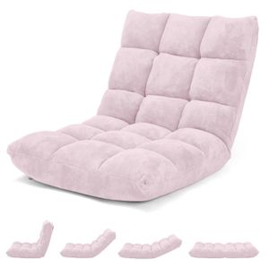 Podlahová stolička COSTWAY nastaviteľná, čalúnená podlahová stolička, podlahový vankúš s operadlom, meditačná stolička, okenná stolička svetlo ružová