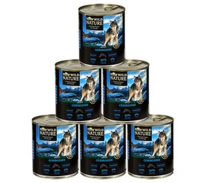 Dehner Wild Nature Hundefutter Gebirgssee, Nassfutter getreidefrei / zuckerfrei, für ausgewachsene Hunde, Lachs / Huhn, 6 x 800 g Dose (4.8 kg)