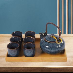 Čajová konvice Porcelánová sada Keramický čínský čajový servis s 1 keramickou konvicí, 6 šálky na čaj a 1 čajovým podnosem