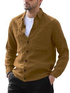 Herren Hemden Langarm Tops Regular Fit Bluse Button Down Freizeithemd Lässig Oberteile F01 Gelb,Größe XL