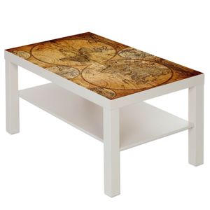 Couchtisch Tisch mit Motiv Bild Weltkarte Globus Antik 3 : Weiß