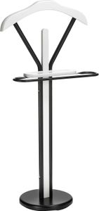 Herrendiener MATTEO aus Metall und MDF in weiß/schwarz, Stummer Diener mit Ablage und Bügelteil, praktische Kleideraufbewahrung für Anzüge und Hemden Herrendiener MATTEO aus Metall und MDF in weiß/schwarz, Stummer Diener mit Ablage und Bügelteil, praktische Kleideraufbewahrung für Anzüge und Hemden