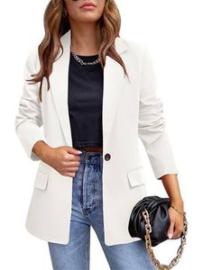Damen Blazer Knöpfen Herbst Mantel Langarmshirt Bluses Top Leicht Jacke Outwear Cardigan Weiß,Größe S