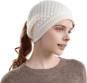 Damenmütze, dick gestrickt, mit Loch für Pferdeschwanz, einfarbig, hält warm, Beanie, elastisch, Ohrenschutz, für Outdoor, Camping, Reisen, Skating, Kopfbedeckung, Weiß Damenmütze, dick gestrickt, mit Loch für Pferdeschwanz, einfarbig, hält warm, Beanie, elastisch, Ohrenschutz, für Outdoor, Camping, Reisen, Skating, Kopfbedeckung, Weiß