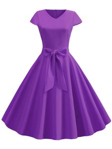 Damen Kurzarm Midi Kleid Reisen Sie Einfarbige Sommer Strand Sundress Einfache,Farbe:Violett,Größe:S