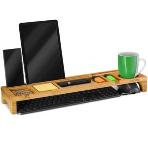 PIETVOSS Schreibtisch-Organizer aus Bambus-Holz mit Kabelführung 56x15x6 cm
