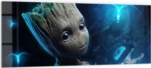 DEQORI Küchenrückwand Glas 125x50 cm 'Niedlicher Baby Groot' Spritzschutz Bad Rückwand