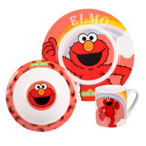 Sesamstraße Frühstücksset - Elmo Kinder Geschirr Set 3-tlg. Teller, Schale & Tasse aus Porzellan