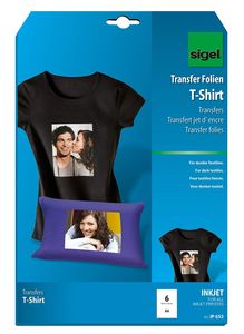 SIGEL IP653 InkJet Transfer Folien für T-Shirts, für dunkle Textilien, inkl. Bügelpapier, 6 Folien