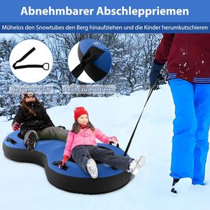 COSTWAY Aufblasbarer Schlitten, 200cm Langer Schneereifen für 2 Personen mit abnembarer Schleppleine & Reifenpumpe, 400kg Belastbar Blau