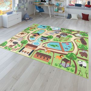 Kinder-Teppich, Spiel-Teppich Für Kinderzimmer, Zoo Mit Tiger, Bär,  Bunt Größe 80x150 cm