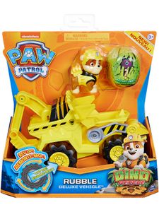 PAW Patrol Dino Rescue Rubbles Basis Fahrzeug mit Rückzieh-Mechanismus, inklusive Hundefigur und Überraschungs-Dino, Spielzeug für Kinder ab 3 Jahren