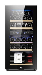 BODEGA43-22 Weinklimaschrank - 22 Flaschen - 2 Zonen -  Kompakter Weinklimaschrank - 60 Liter - Geräuscharm (41 dB) - Fünf Schubladen aus Buchenholz