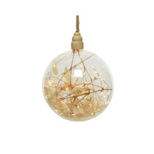 Lumineo Micro LED Kugel transparent mit Driedflowers 20 cm - Kugel 20 cm, Seil 80 cm - 0,8 m