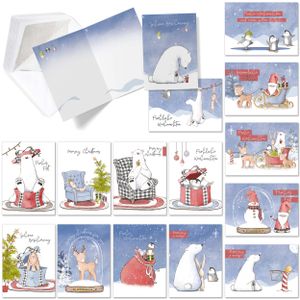 Weihnachtskarten mit Umschlag Set - 15 witzig schöne Klappkarten | Doppelkarten mit Briefumschlag "Tiere im Schnee" | Jede Karte individuell bedruckt auf hochwertig dicken Papier | Karten by TOBJA®